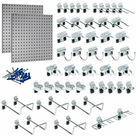 TRITON PRODUCTS 24in W x 24in H Gray Epoxy Coated 18-Gauge Steel Square Hole Pegboards 2, 46pc LocHook Assortment LB1-GKit